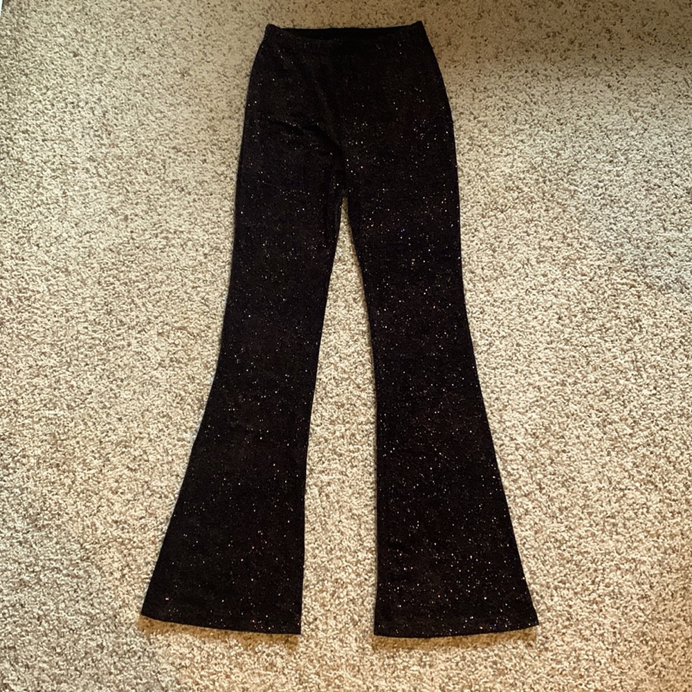 Kittenish black shimmer sparkle flare pants. Brand new with tags!